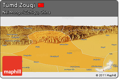 Political Panoramic Map of Tumd Zouqi, physical outside