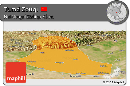 Political Panoramic Map of Tumd Zouqi, satellite outside