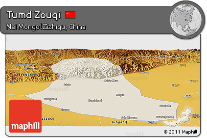 Shaded Relief Panoramic Map of Tumd Zouqi, physical outside