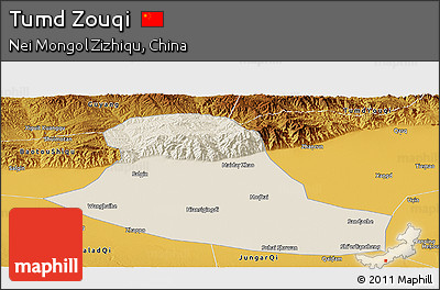Shaded Relief Panoramic Map of Tumd Zouqi, physical outside