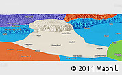 Shaded Relief Panoramic Map of Tumd Zouqi, political outside