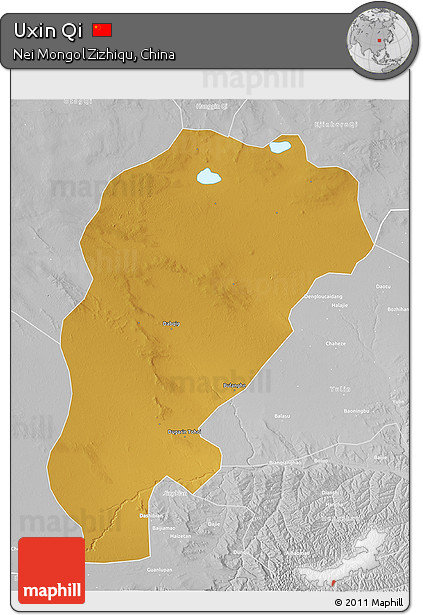 Physical 3D Map of Uxin Qi, lighten, desaturated