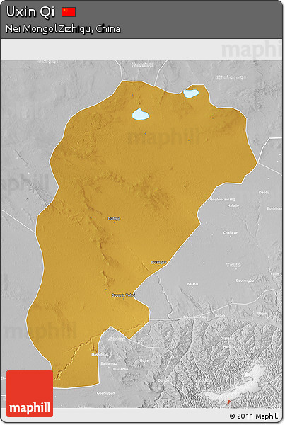 Physical 3D Map of Uxin Qi, lighten, desaturated