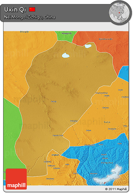 Physical 3D Map of Uxin Qi, political outside