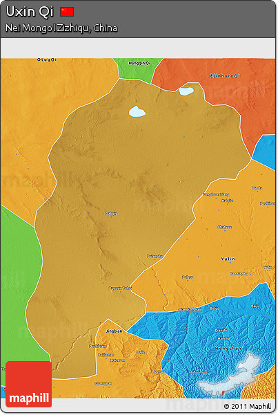 Physical 3D Map of Uxin Qi, political outside