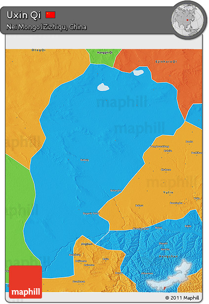 Political 3D Map of Uxin Qi