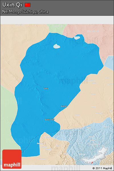 Political 3D Map of Uxin Qi, lighten