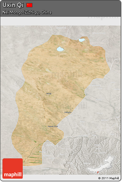 Satellite 3D Map of Uxin Qi, lighten, semi-desaturated