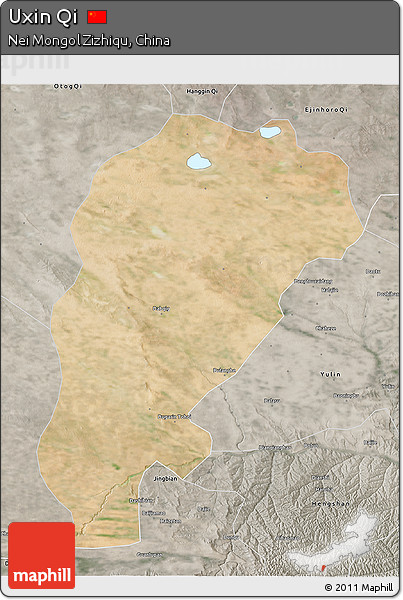 Satellite 3D Map of Uxin Qi, semi-desaturated