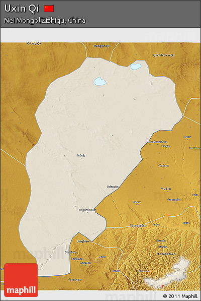 Shaded Relief 3D Map of Uxin Qi, physical outside