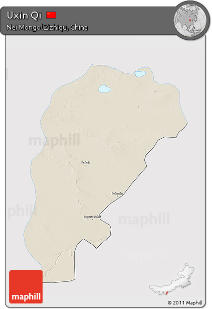 Shaded Relief 3D Map of Uxin Qi, single color outside