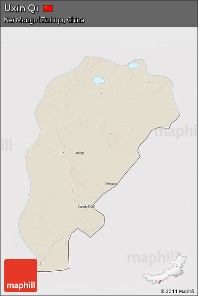 Shaded Relief 3D Map of Uxin Qi, single color outside