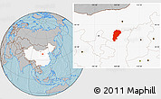 Gray Location Map of Uxin Qi, highlighted country, hill shading