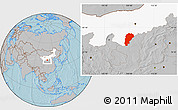 Gray Location Map of Uxin Qi, highlighted parent region, hill shading