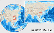 Shaded Relief Location Map of Uxin Qi, within the entire country