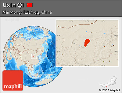 Shaded Relief Location Map of Uxin Qi