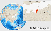 Shaded Relief Location Map of Uxin Qi, highlighted parent region