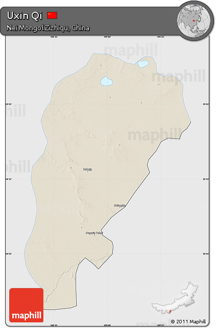Shaded Relief Map of Uxin Qi, single color outside