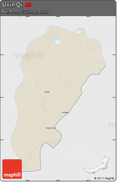 Shaded Relief Map of Uxin Qi, single color outside