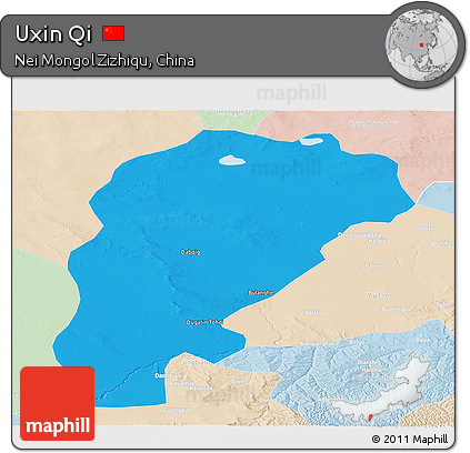 Political Panoramic Map of Uxin Qi, lighten
