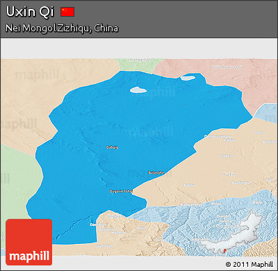 Political Panoramic Map of Uxin Qi, lighten