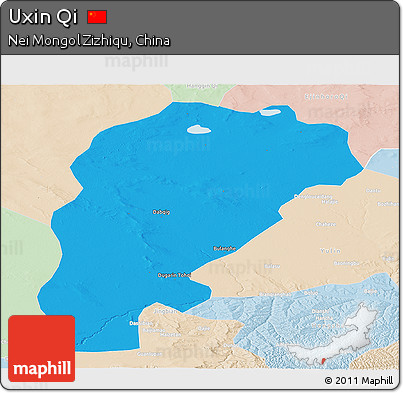 Political Panoramic Map of Uxin Qi, lighten