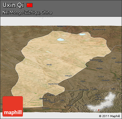 Satellite Panoramic Map of Uxin Qi, darken