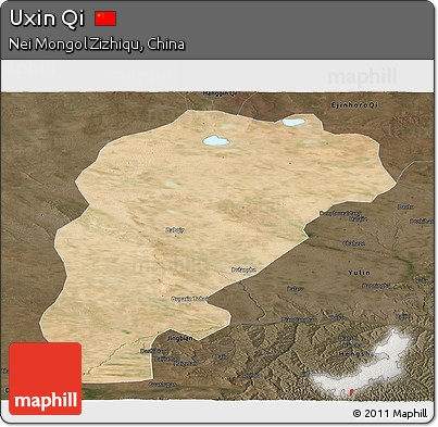 Satellite Panoramic Map of Uxin Qi, darken