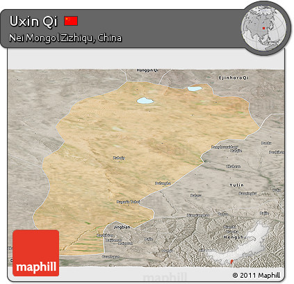 Satellite Panoramic Map of Uxin Qi, semi-desaturated