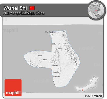 Gray 3D Map of Wuhai Shi, single color outside