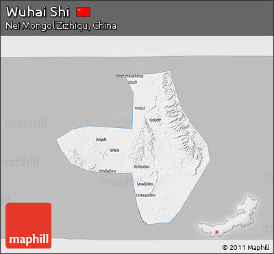 Gray 3D Map of Wuhai Shi, single color outside