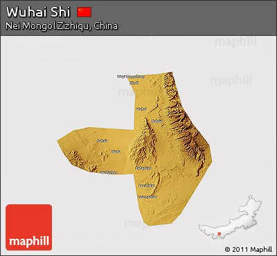 Physical 3D Map of Wuhai Shi, cropped outside