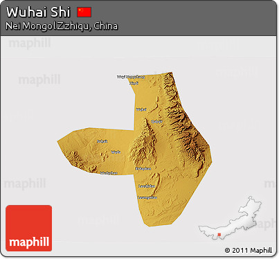 Physical 3D Map of Wuhai Shi, cropped outside