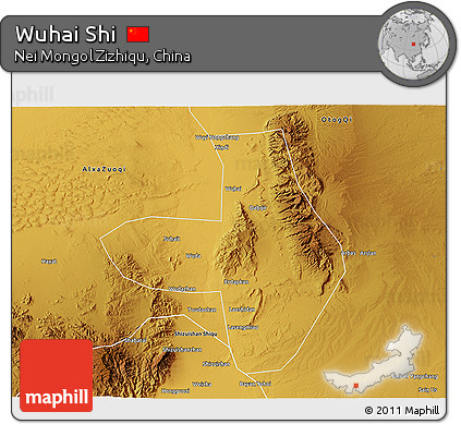 Physical 3D Map of Wuhai Shi