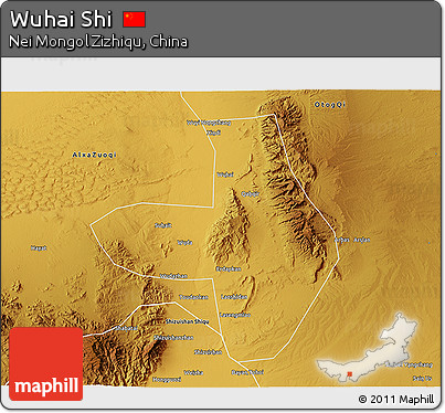 Physical 3D Map of Wuhai Shi