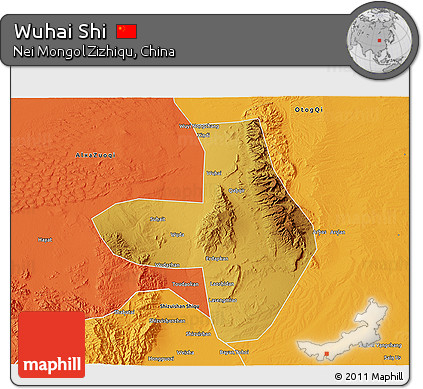 Physical 3D Map of Wuhai Shi, political outside