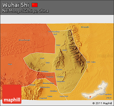 Physical 3D Map of Wuhai Shi, political outside