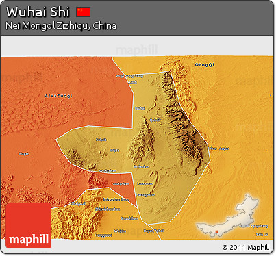 Physical 3D Map of Wuhai Shi, political outside