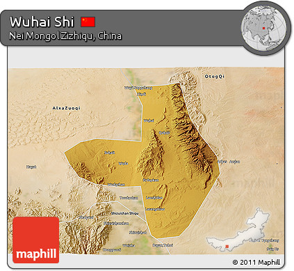 Physical 3D Map of Wuhai Shi, satellite outside