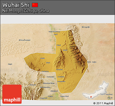 Physical 3D Map of Wuhai Shi, satellite outside