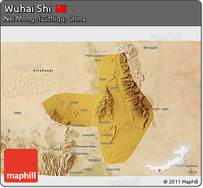 Physical 3D Map of Wuhai Shi, satellite outside