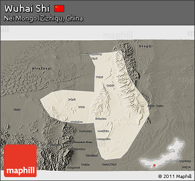 Shaded Relief 3D Map of Wuhai Shi, darken