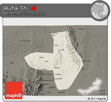 Shaded Relief 3D Map of Wuhai Shi, darken