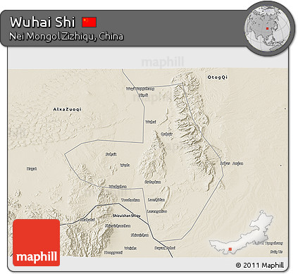 Shaded Relief 3D Map of Wuhai Shi