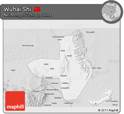 Silver Style 3D Map of Wuhai Shi