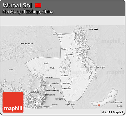Silver Style 3D Map of Wuhai Shi