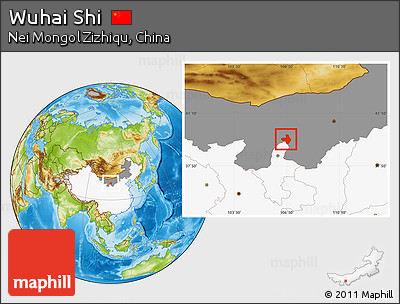 Physical Location Map of Wuhai Shi, highlighted country, highlighted parent region
