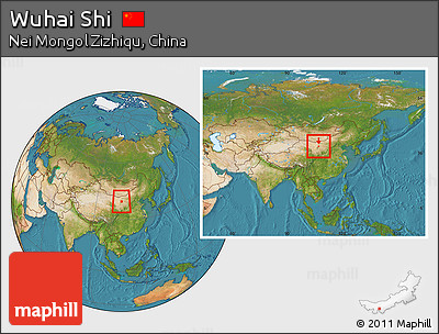 Satellite Location Map of Wuhai Shi, within the entire country