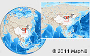Shaded Relief Location Map of Wuhai Shi, highlighted country, highlighted parent region, within the entire country