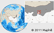 Shaded Relief Location Map of Wuhai Shi, highlighted country, highlighted parent region